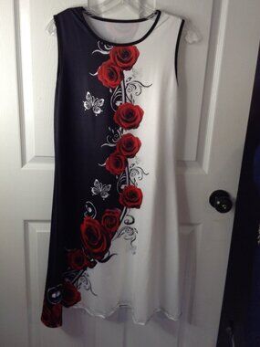 NWOT Sundress w/Bolo Jacket Red/Black Floral Belted Shift Dress "L" Garden Party